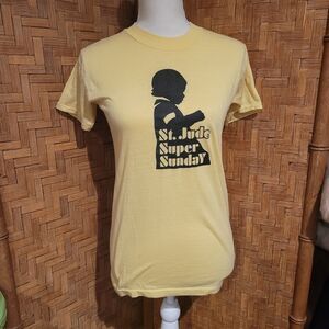VTG unisex men women 70s 80s SOFT Devknit Ringer T-Shirt Yellow St Jude M 38-40